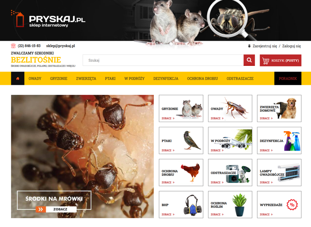domowa strona serwisu PRYSKAJ.pl, na którym dostępny jest pełen asortyment marki COŚ NA
